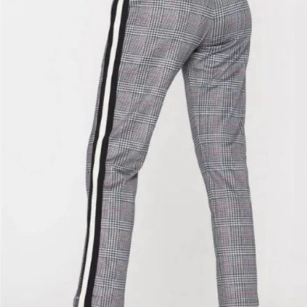Pam & Gela Glen Plaid Cropped Stretch Track Pants with Side Stripes